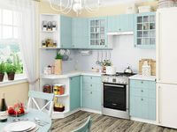 Небольшая угловая кухня в голубом и белом цвете Энгельс